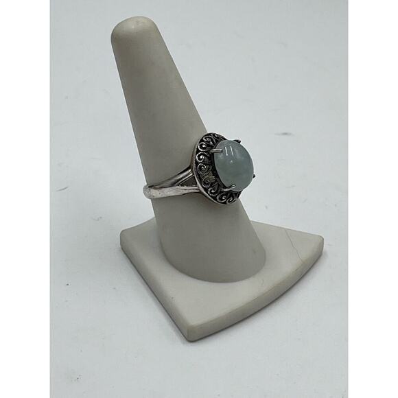 Sterling Silver CNA PRANDA
Jade Cabochon Filigree Cocktail Ring Size 9 - 4.7g - Picture 3 of 12